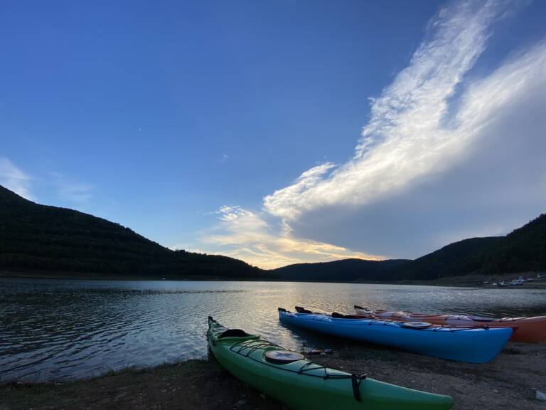 Kayaking on Badovc Lake, Kosovo